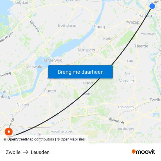 Zwolle to Leusden map