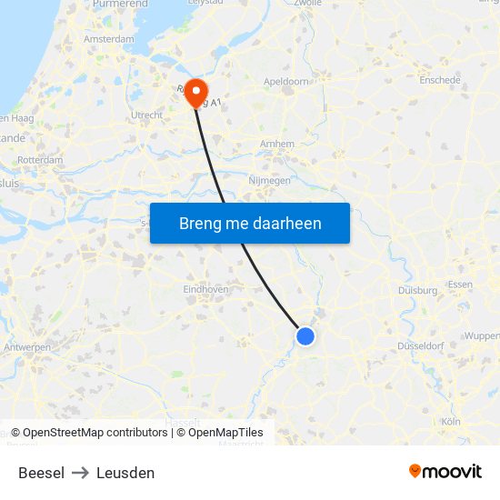 Beesel to Leusden map