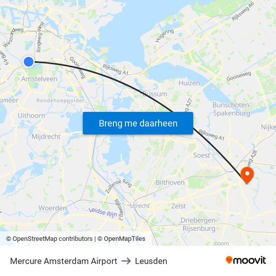 Mercure Amsterdam Airport to Leusden map