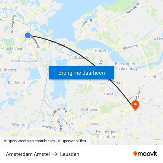 Amsterdam Amstel to Leusden map