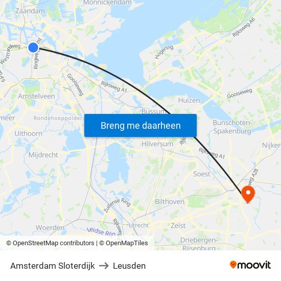 Amsterdam Sloterdijk to Leusden map