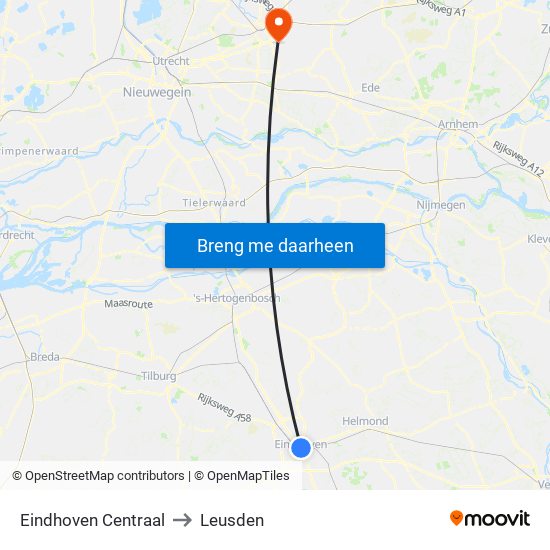 Eindhoven Centraal to Leusden map