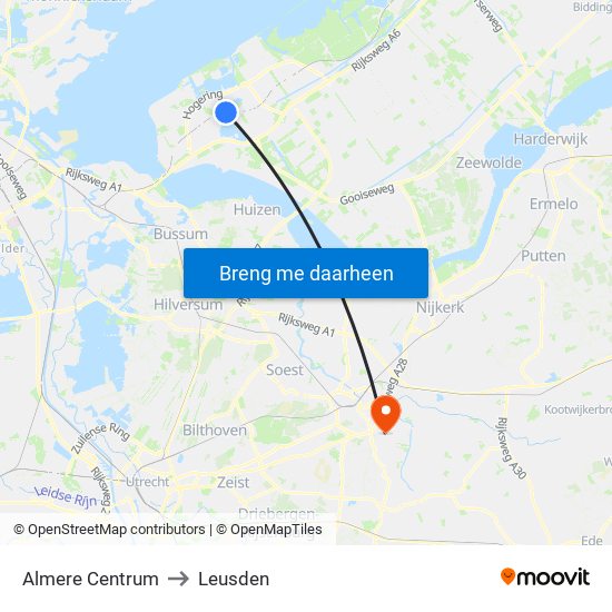 Almere Centrum to Leusden map