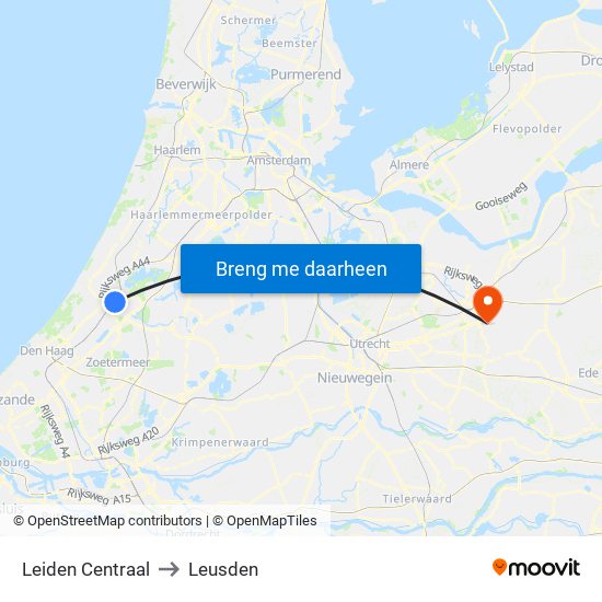 Leiden Centraal to Leusden map