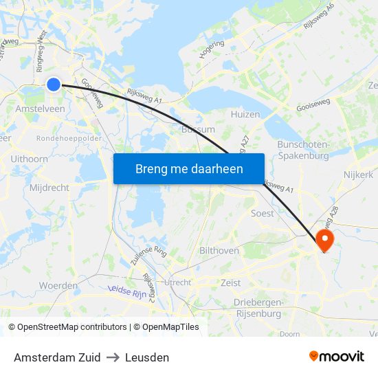 Amsterdam Zuid to Leusden map