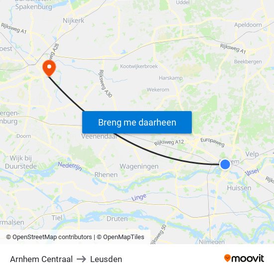 Arnhem Centraal to Leusden map