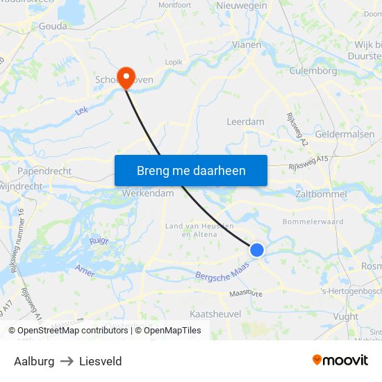 Aalburg to Liesveld map