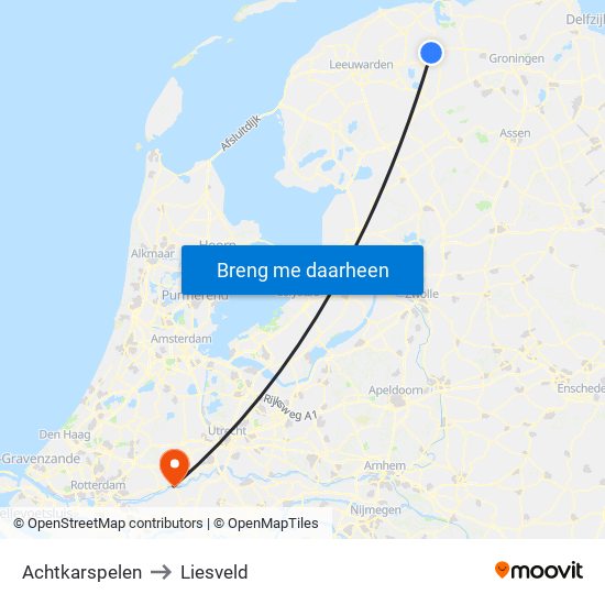 Achtkarspelen to Liesveld map