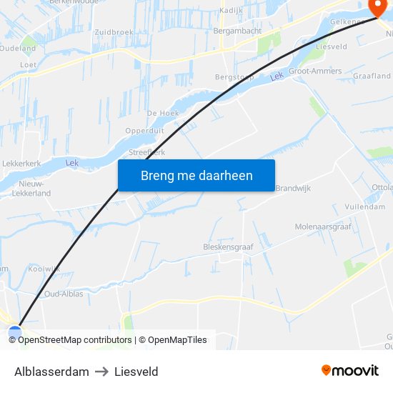 Alblasserdam to Liesveld map