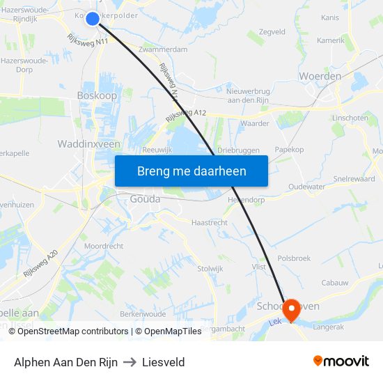 Alphen Aan Den Rijn to Liesveld map