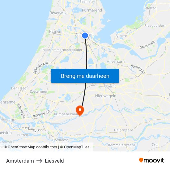 Amsterdam to Liesveld map