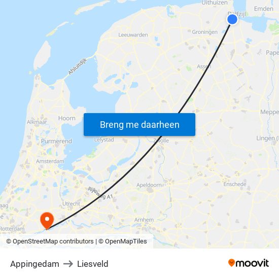 Appingedam to Liesveld map