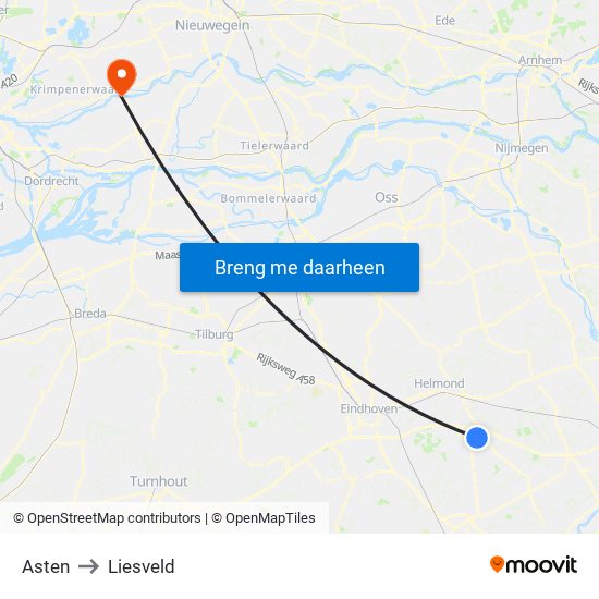 Asten to Liesveld map