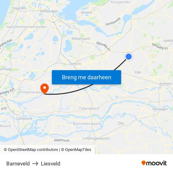 Barneveld to Liesveld map