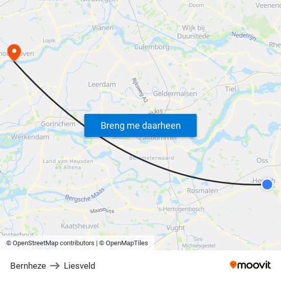 Bernheze to Liesveld map
