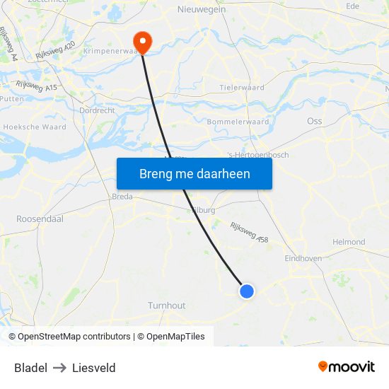 Bladel to Liesveld map