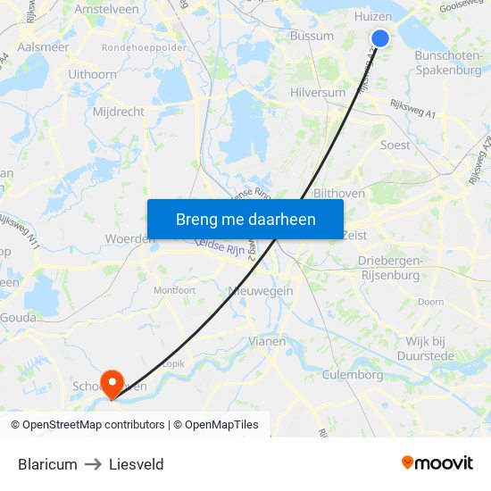 Blaricum to Liesveld map