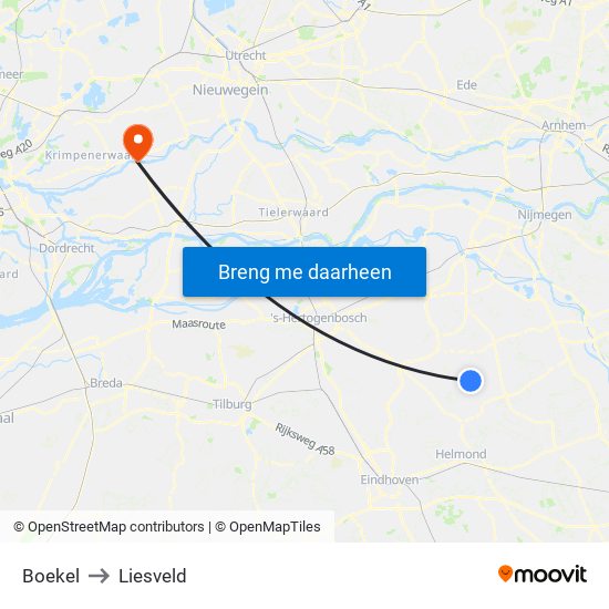 Boekel to Liesveld map