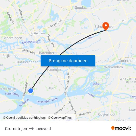 Cromstrijen to Liesveld map