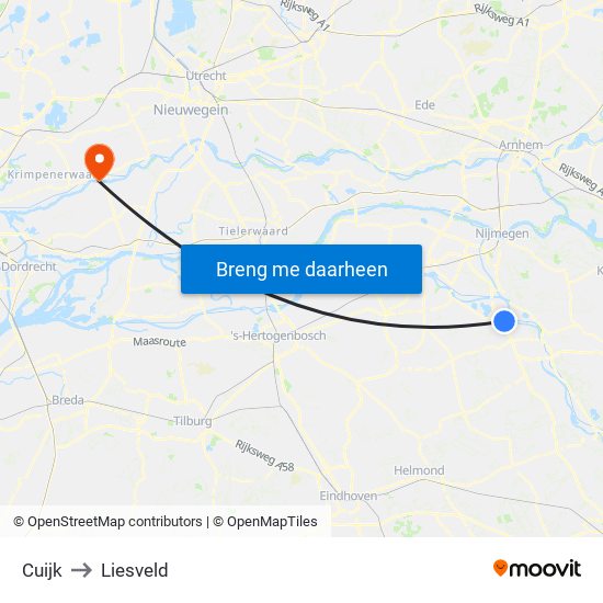 Cuijk to Liesveld map