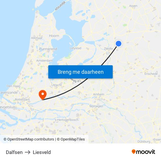 Dalfsen to Liesveld map