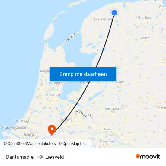 Dantumadiel to Liesveld map