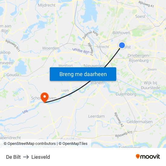 De Bilt to Liesveld map