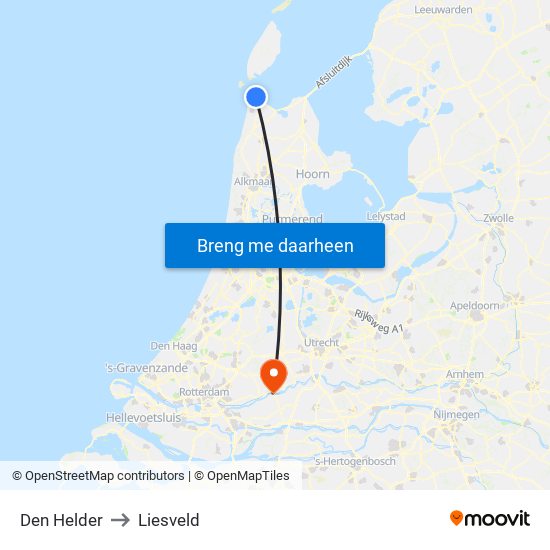 Den Helder to Liesveld map
