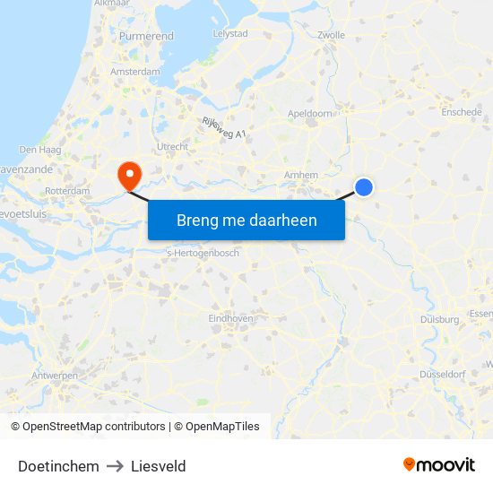 Doetinchem to Liesveld map