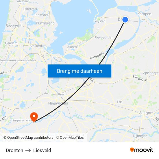 Dronten to Liesveld map