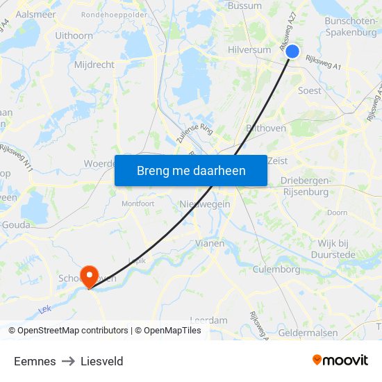 Eemnes to Liesveld map