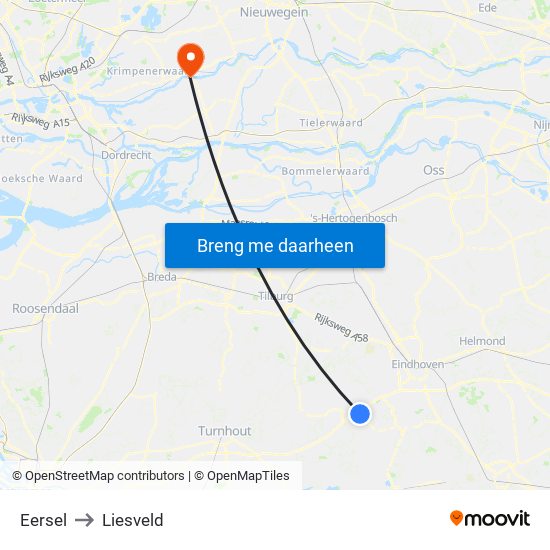 Eersel to Liesveld map