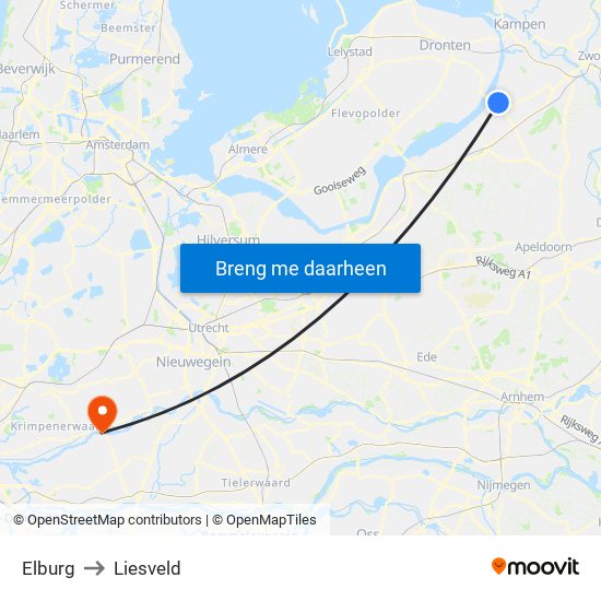 Elburg to Liesveld map