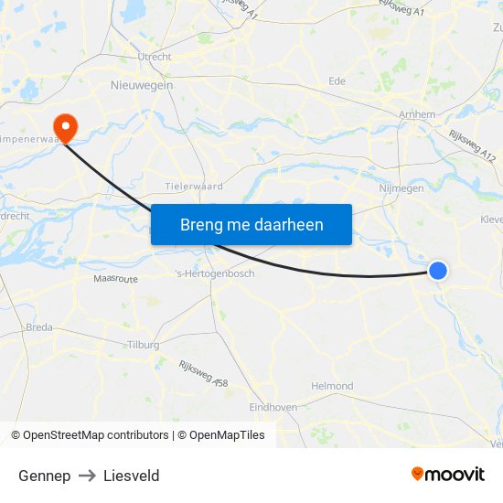 Gennep to Liesveld map