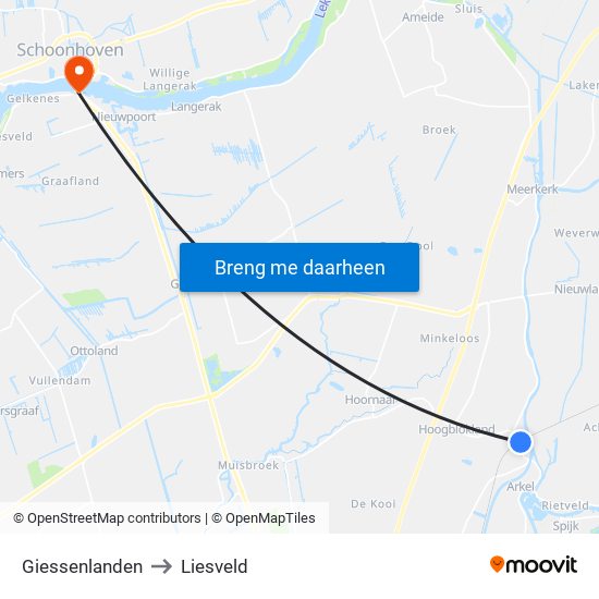 Giessenlanden to Liesveld map