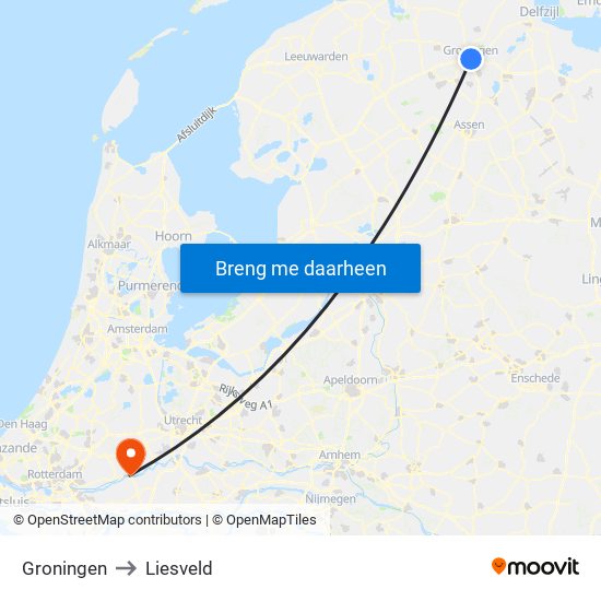Groningen to Liesveld map