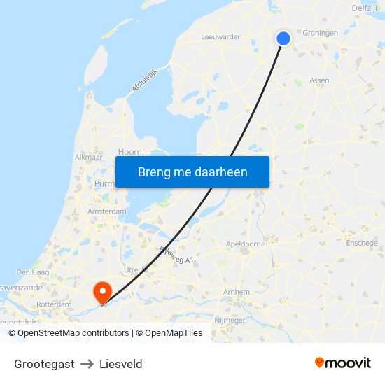 Grootegast to Liesveld map