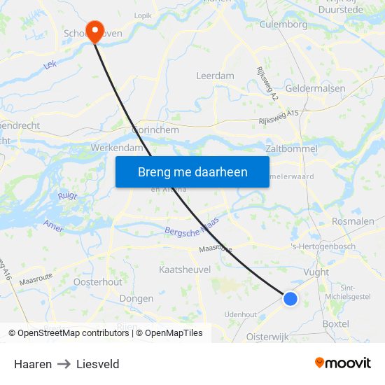 Haaren to Liesveld map