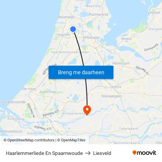 Haarlemmerliede En Spaarnwoude to Liesveld map