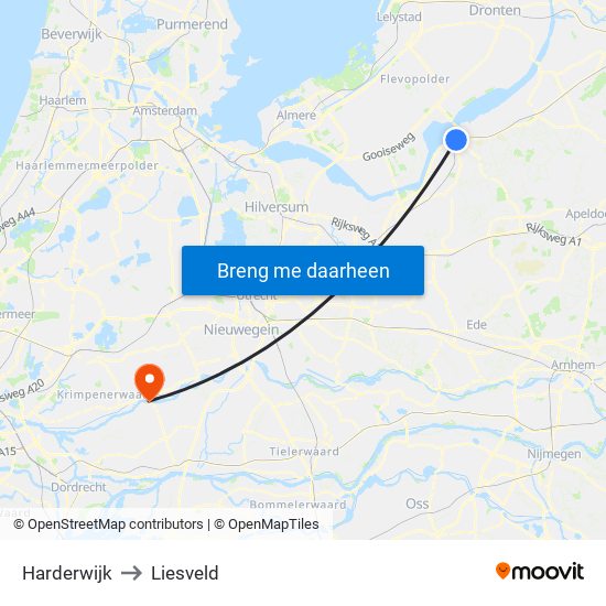 Harderwijk to Liesveld map