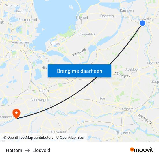 Hattem to Liesveld map