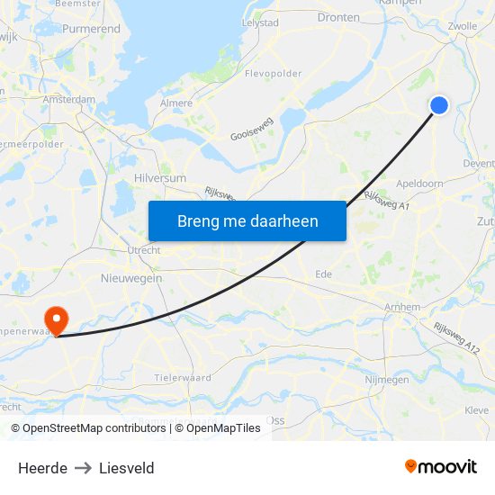 Heerde to Liesveld map