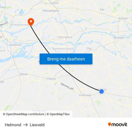 Helmond to Liesveld map