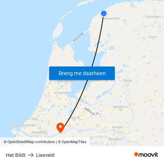 Het Bildt to Liesveld map
