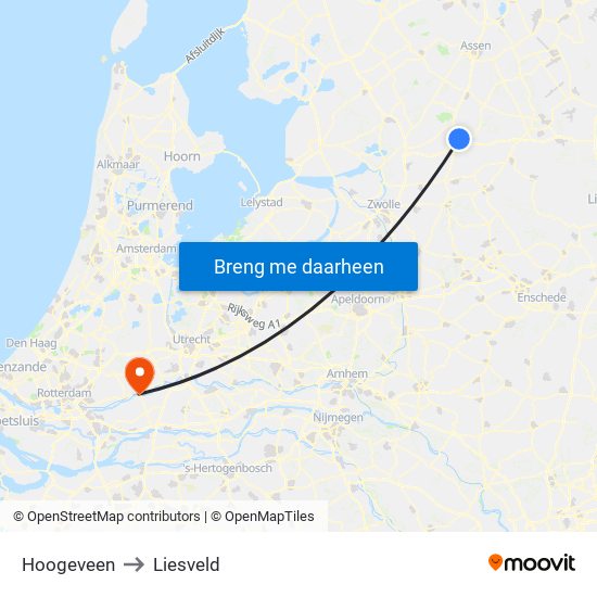 Hoogeveen to Liesveld map