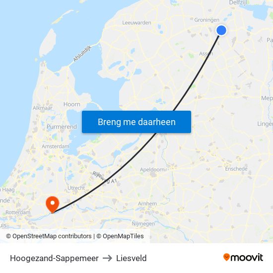 Hoogezand-Sappemeer to Liesveld map