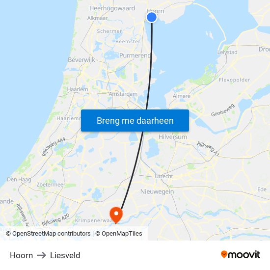 Hoorn to Liesveld map