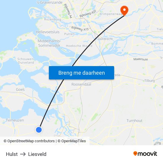 Hulst to Liesveld map