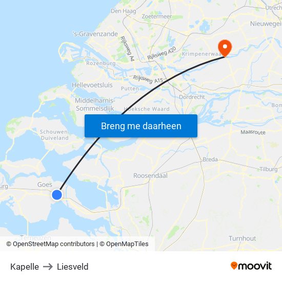 Kapelle to Liesveld map