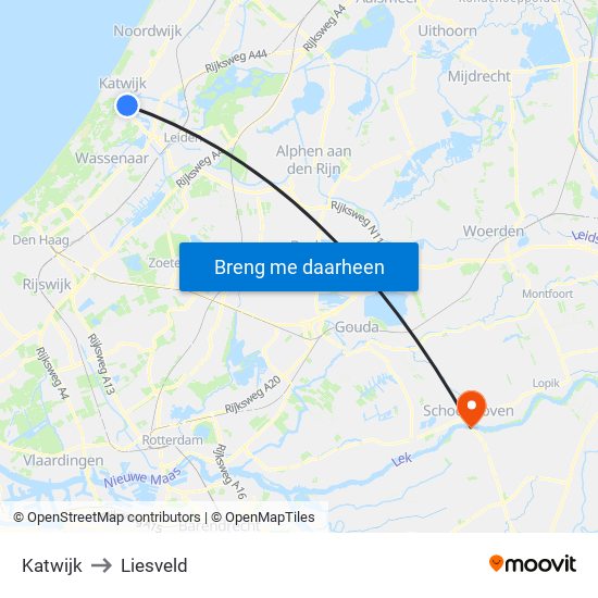 Katwijk to Liesveld map